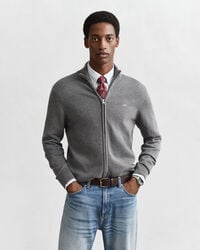 casual katoenen vest met rits - donkergrijs gemêleerd