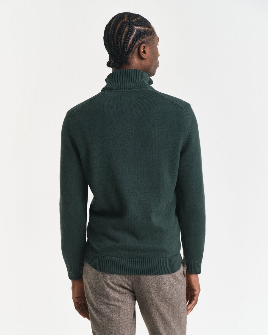 casual katoenen trui met halve rits - groen met ruitpatroon