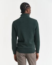 casual katoenen trui met halve rits - groen met ruitpatroon