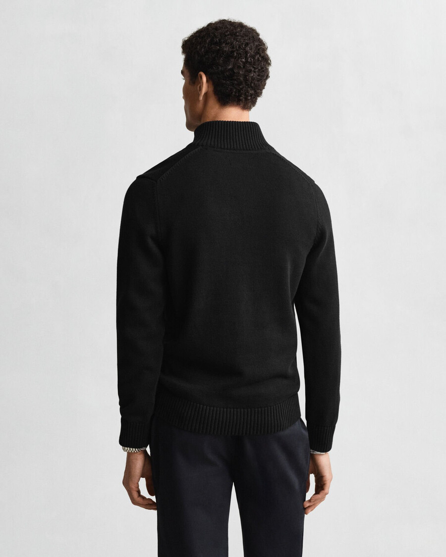 casual katoenen trui met halve rits - zwart