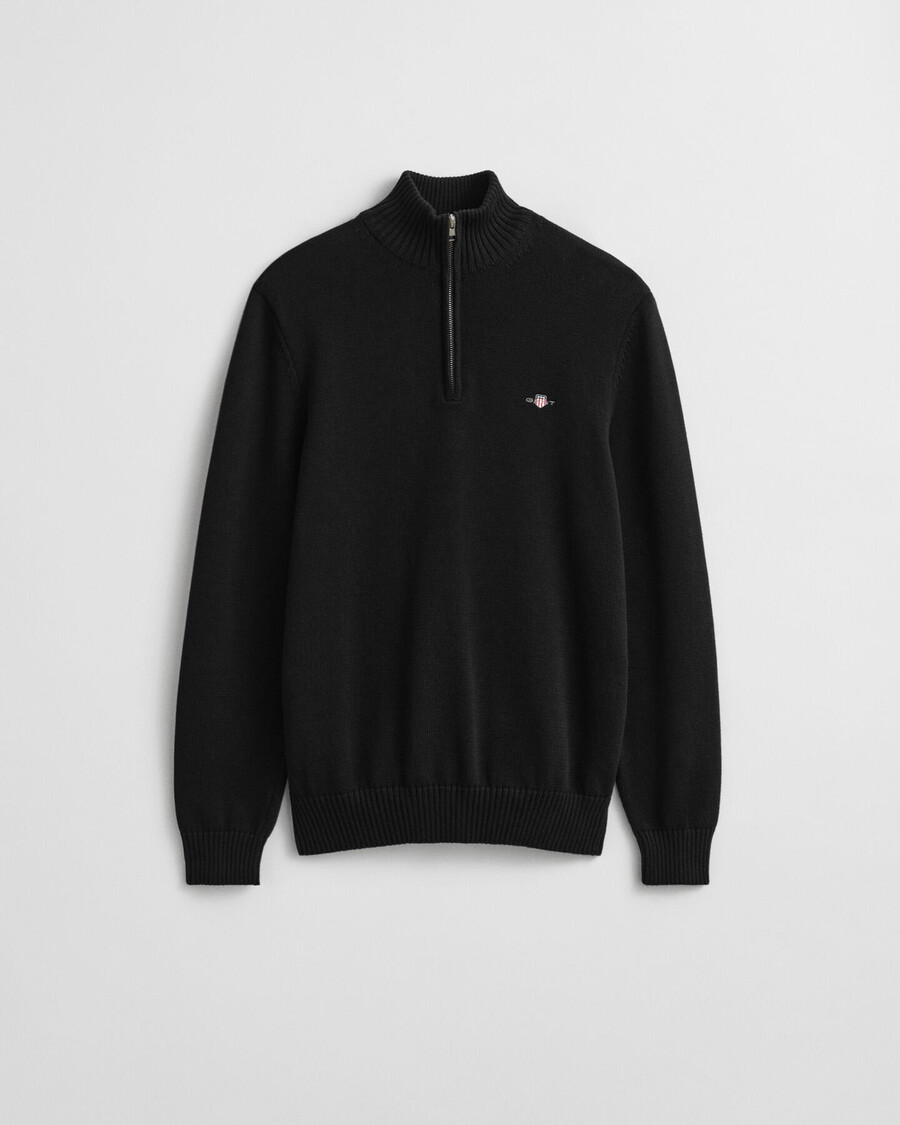 casual katoenen trui met halve rits - zwart