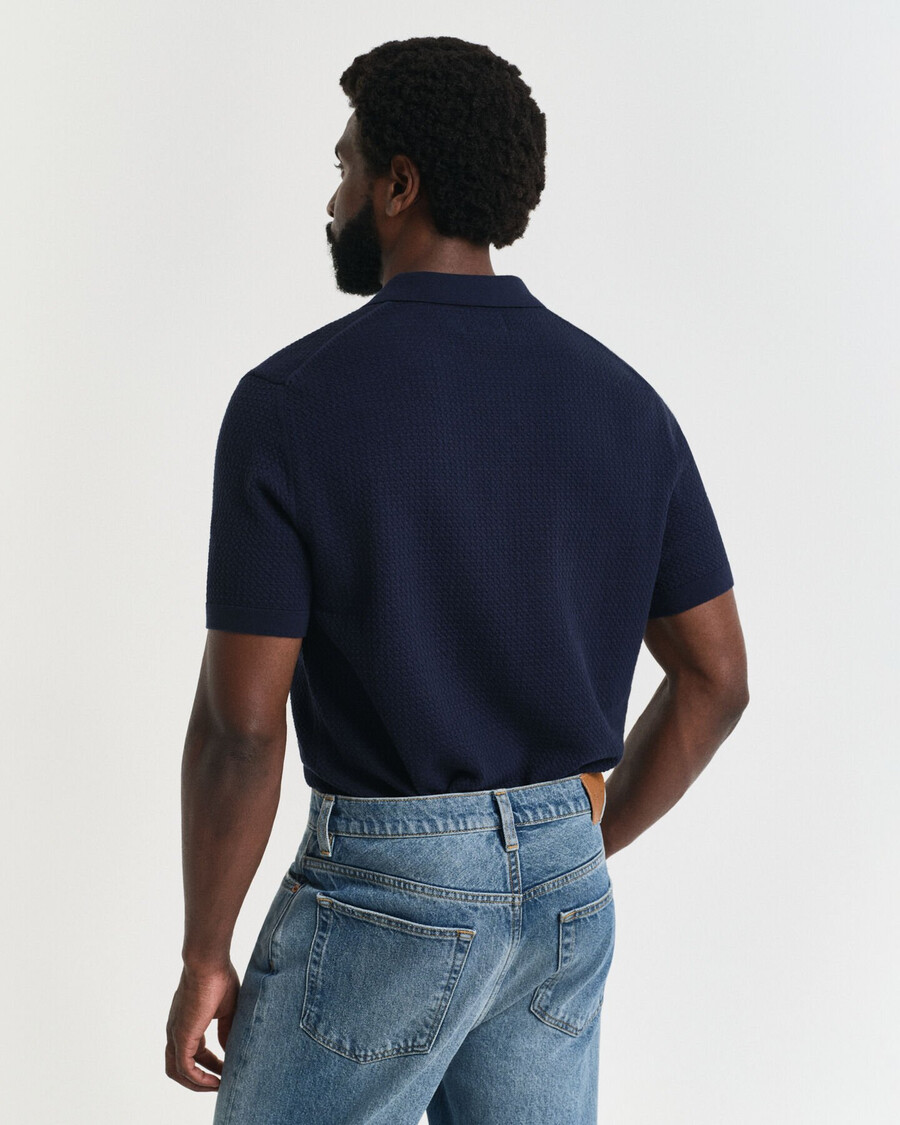 polo shirt van getextureerd katoen - avondblauw