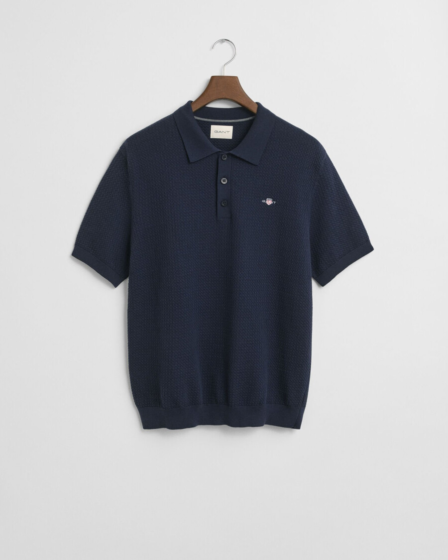polo shirt van getextureerd katoen - avondblauw