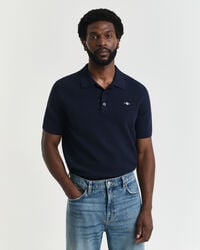 polo shirt van getextureerd katoen - avondblauw