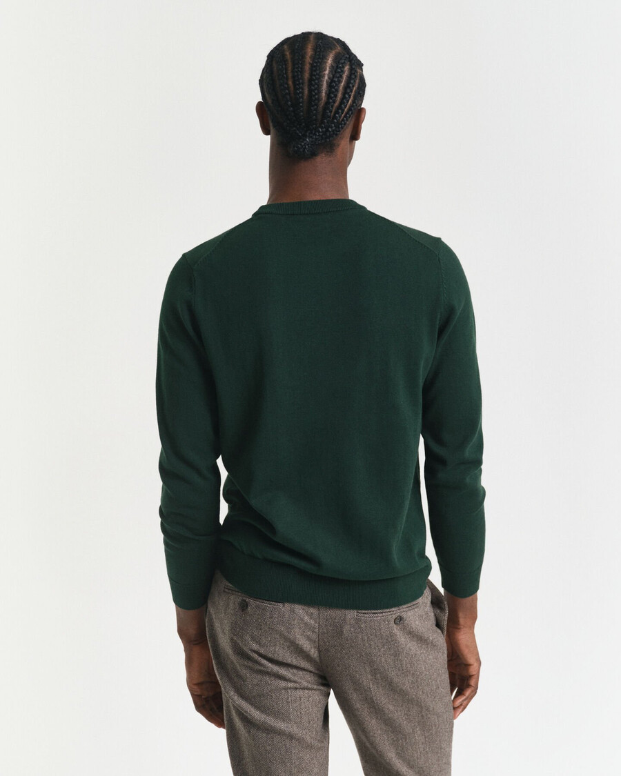klassieke katoenen trui met ronde hals - groen met ruitpatroon