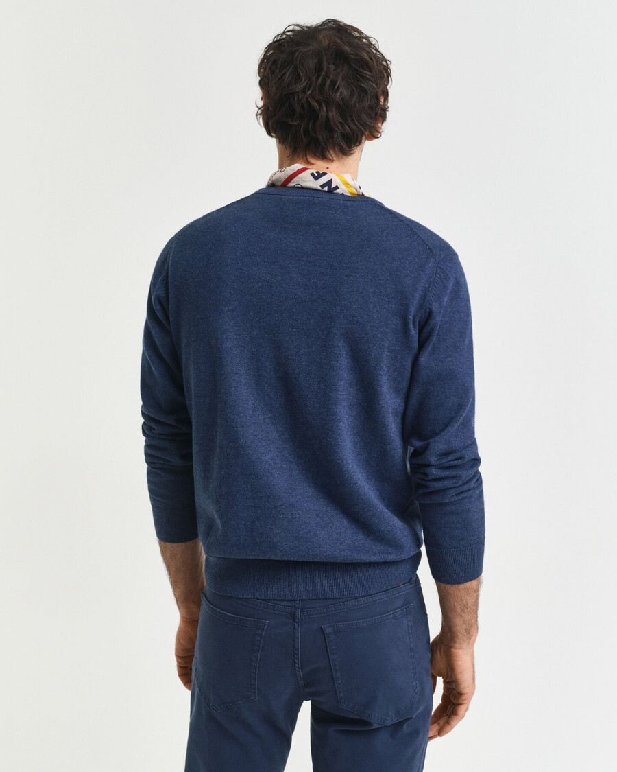 klassieke katoenen trui met ronde hals - donker jeansblauw gemêleerd