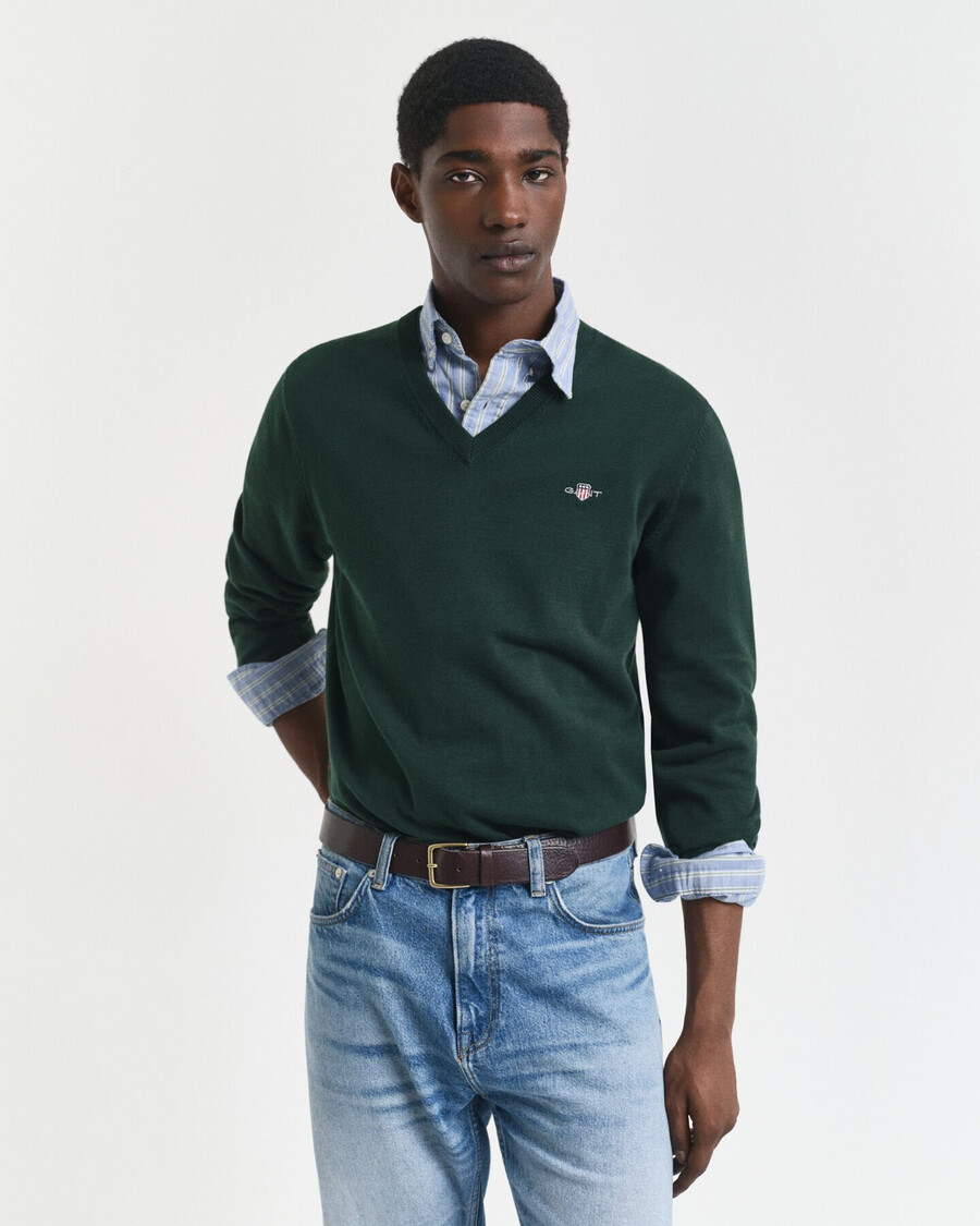 klassieke katoenen v-hals trui - tartan groen