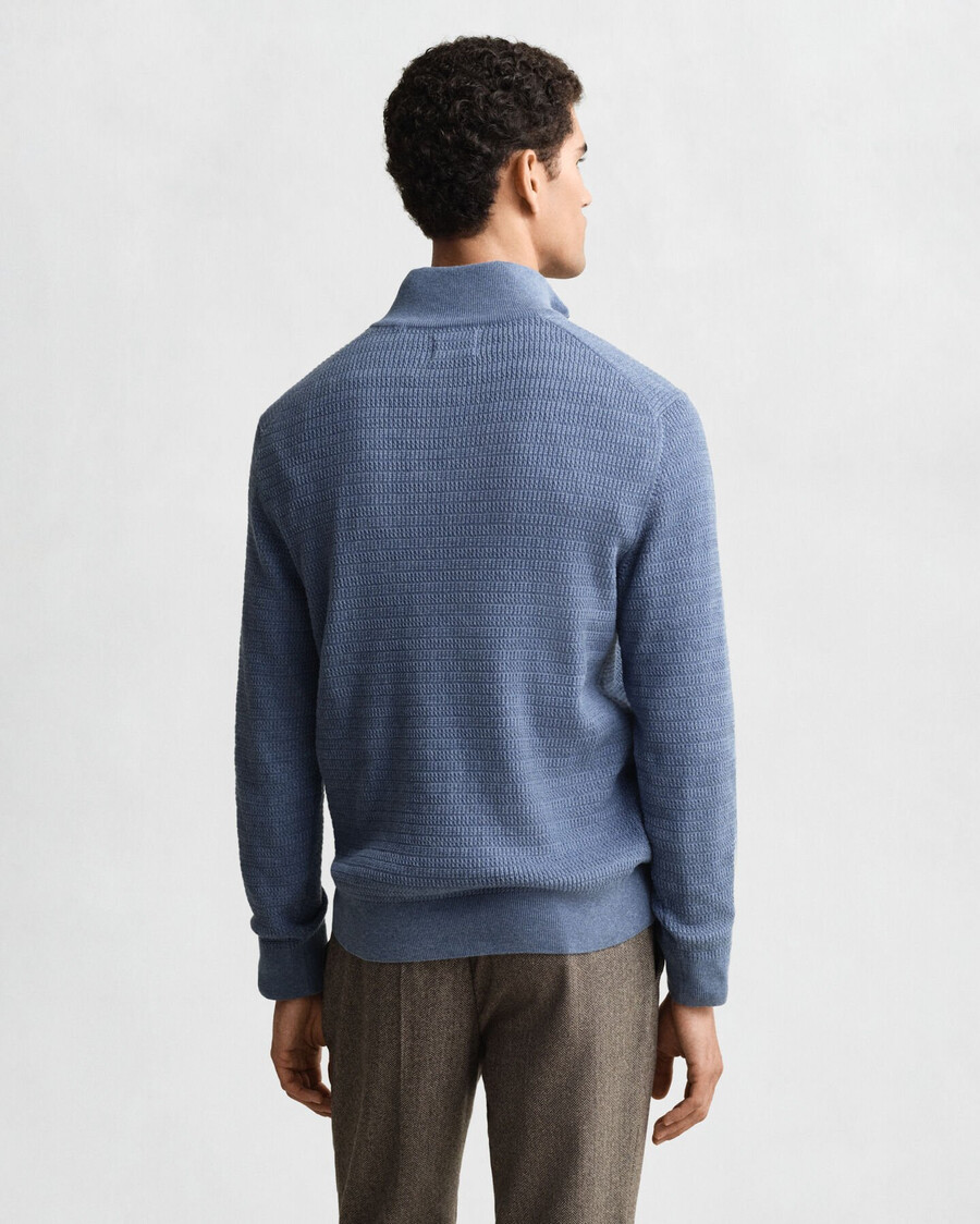 mini kabelgebreide trui met halve rits - denimblauw gemêleerd