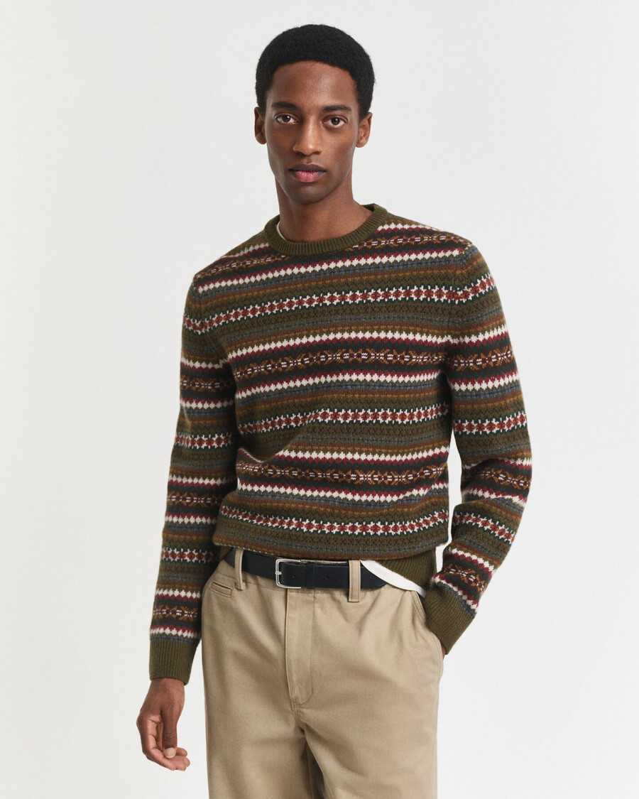 fair isle trui met ronde hals - landgroen