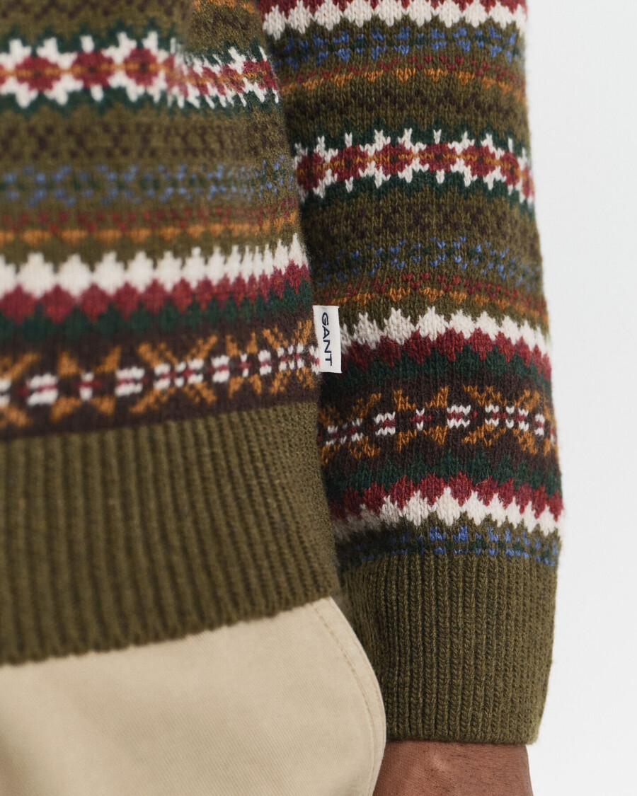 fair isle trui met ronde hals - landgroen