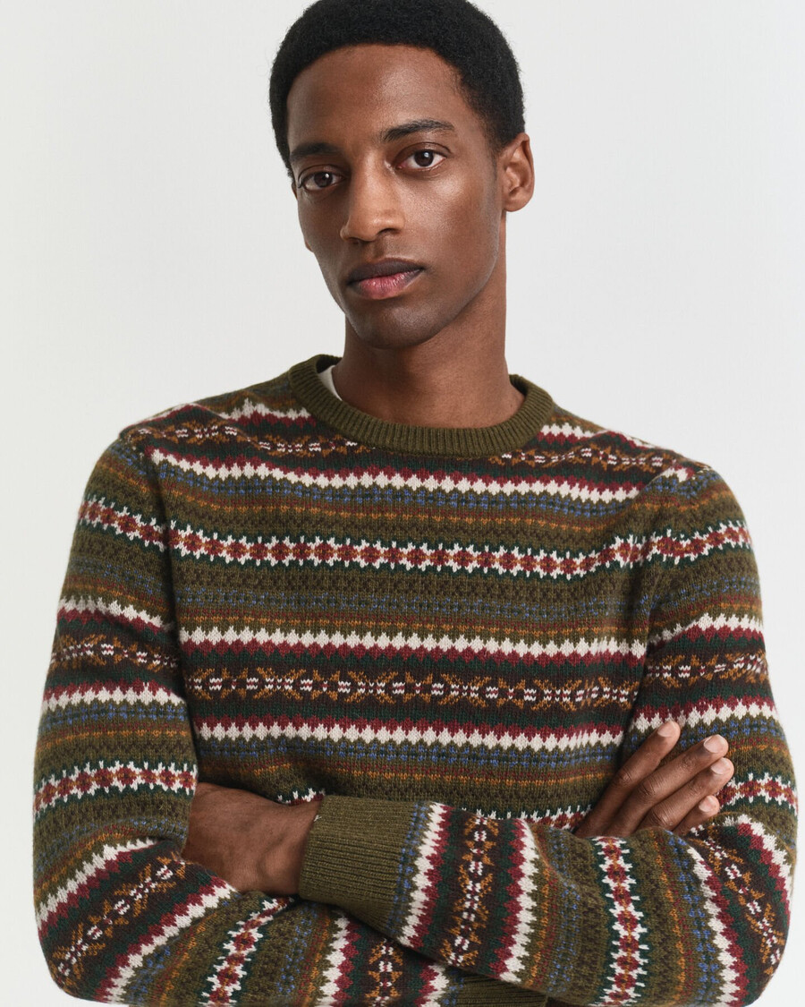 fair isle trui met ronde hals - landgroen