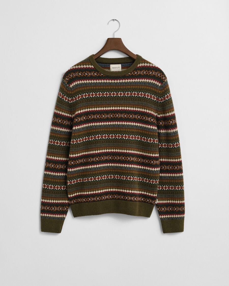 fair isle trui met ronde hals - landgroen