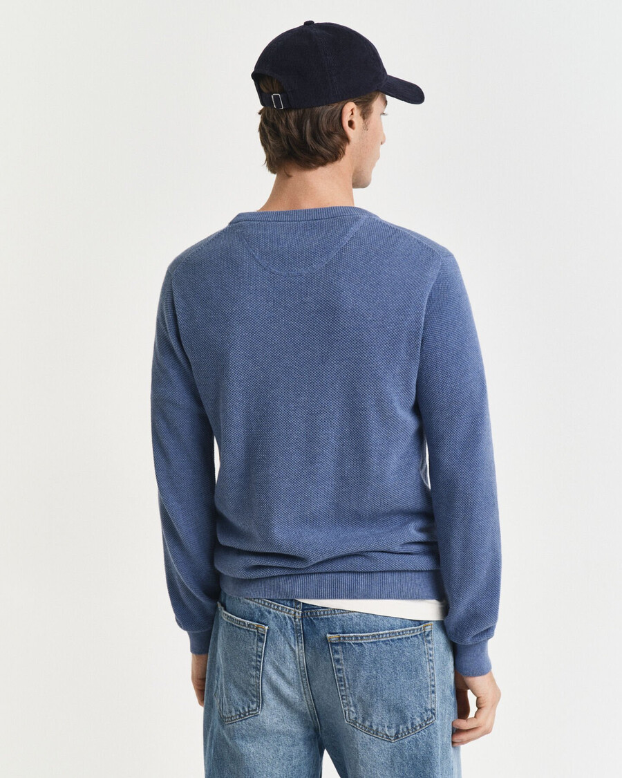 trui met ronde hals van katoenen piqué - denimblauw gemêleerd