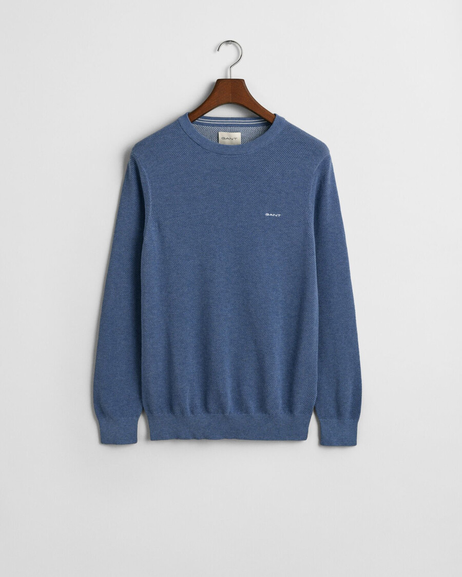 trui met ronde hals van katoenen piqué - denimblauw gemêleerd