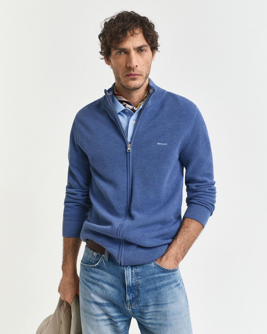 katoenen piqué vest met rits - denimblauw gemêleerd