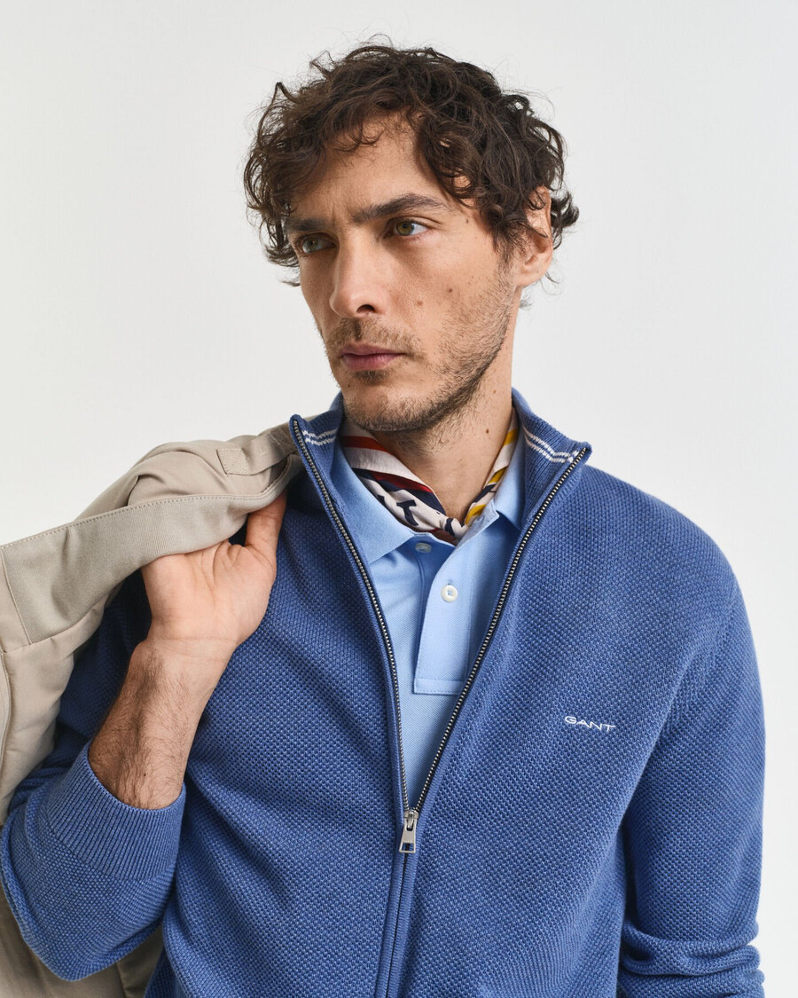 katoenen piqué vest met rits - denimblauw gemêleerd