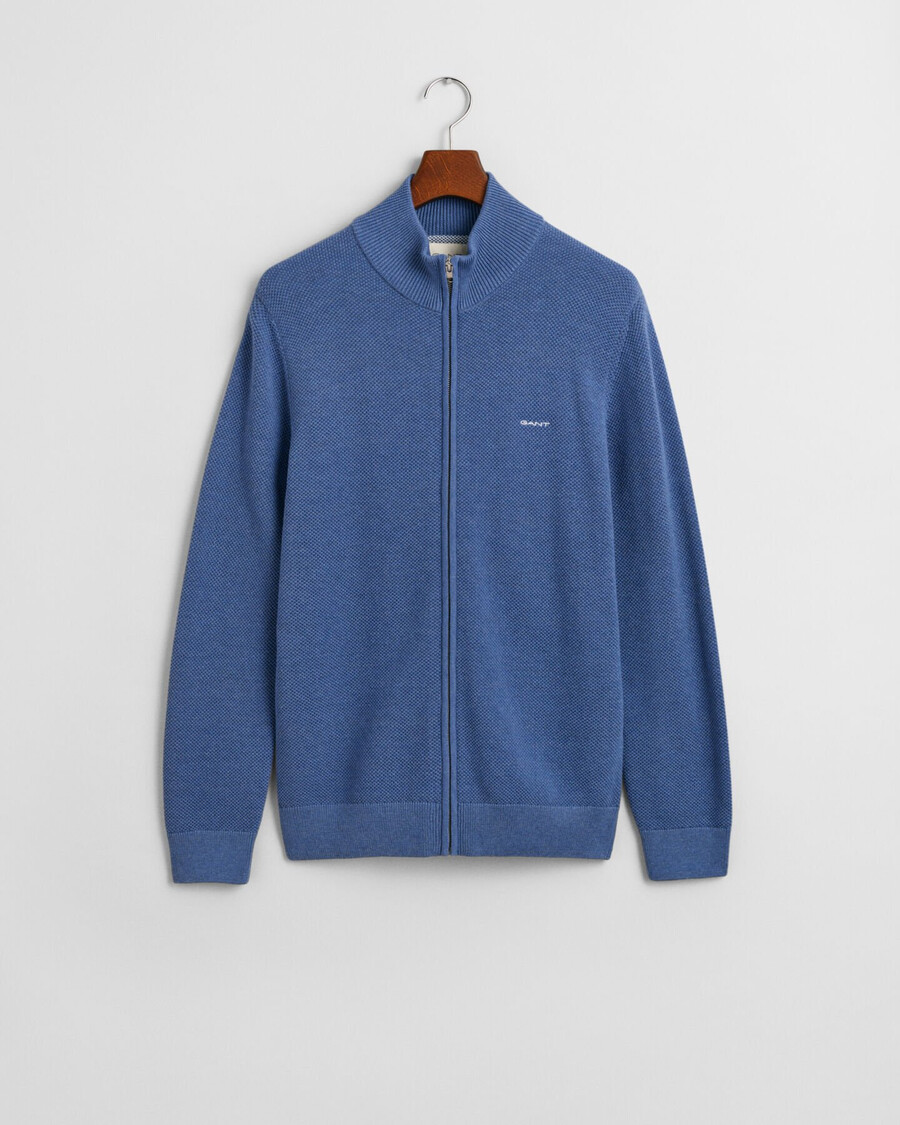 katoenen piqué vest met rits - denimblauw gemêleerd
