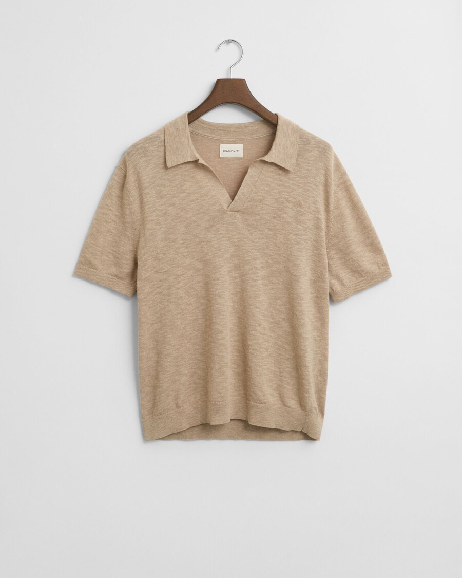 polo trui met korte mouwen van linnenmix - droog zand
