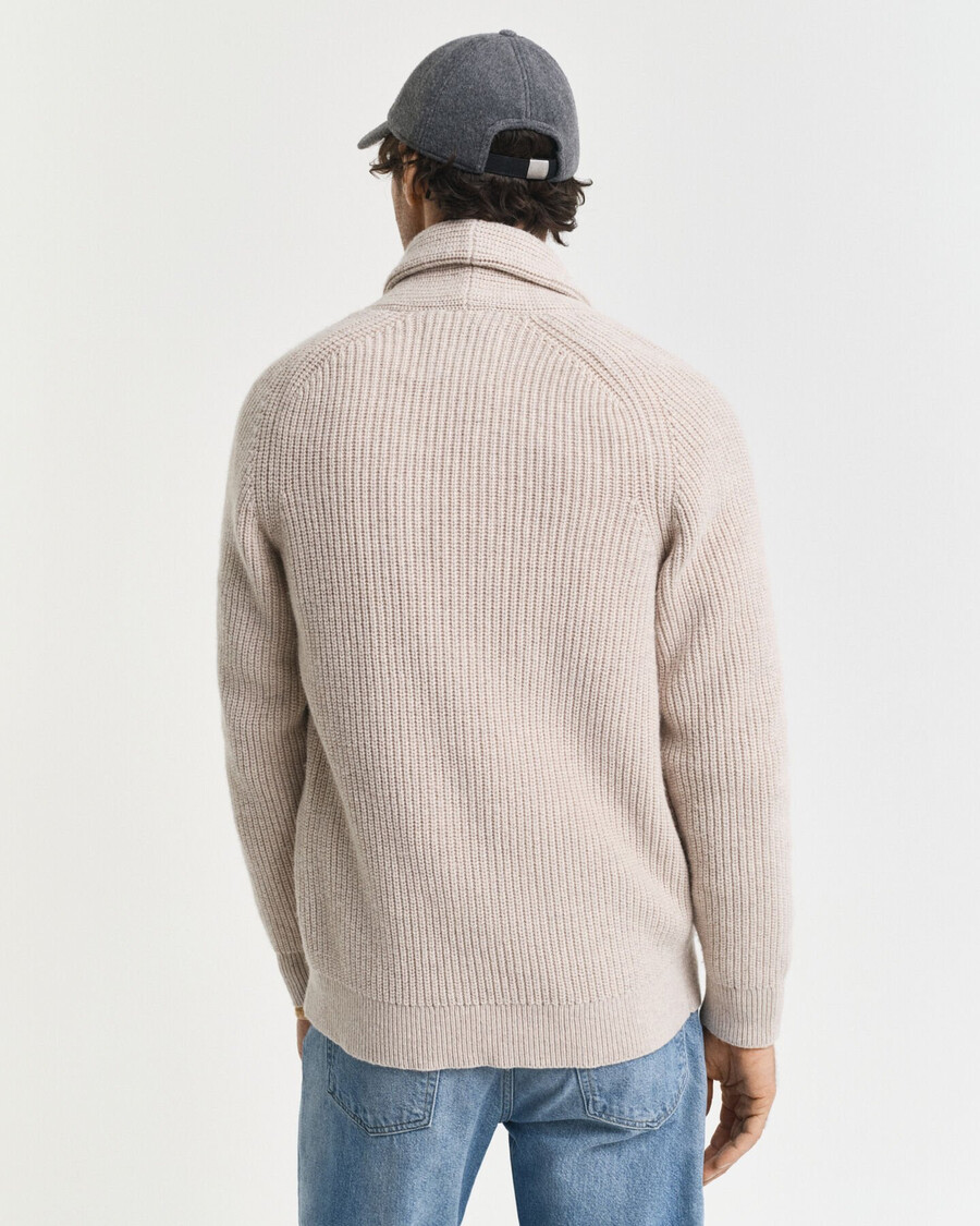 vest met sjaalkraag van wolmix - lichtbeige melange