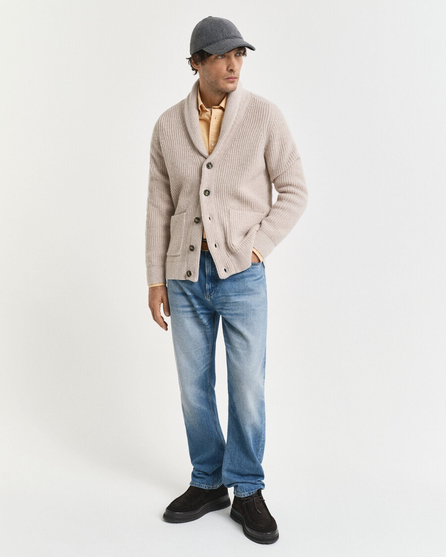 vest met sjaalkraag van wolmix - lichtbeige melange