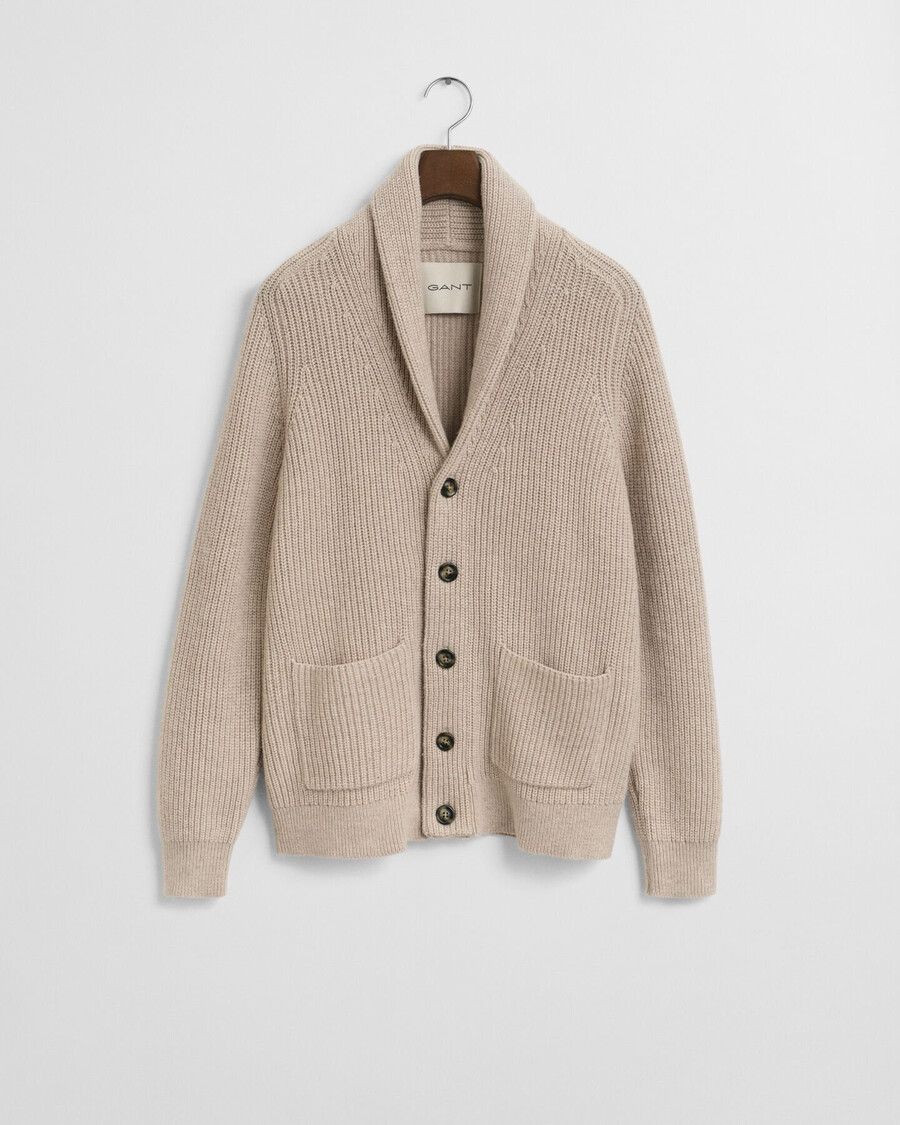 vest met sjaalkraag van wolmix - lichtbeige melange
