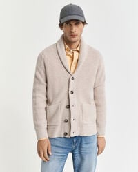 vest met sjaalkraag van wolmix - lichtbeige melange