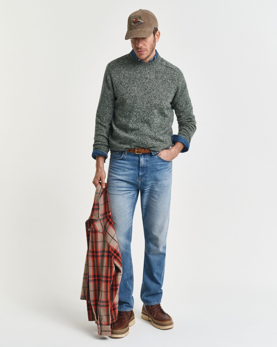 trui met ronde hals en plooien van wolmix - groen tartan