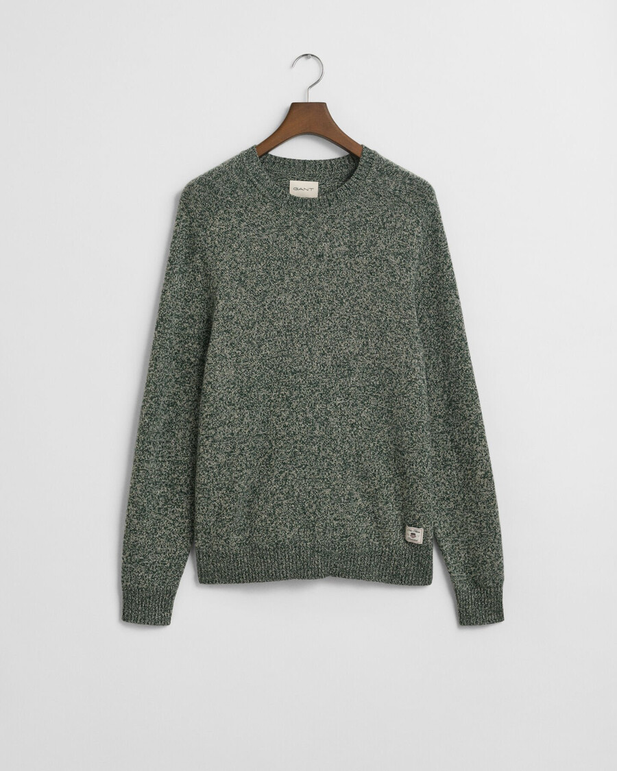 trui met ronde hals en plooien van wolmix - groen tartan