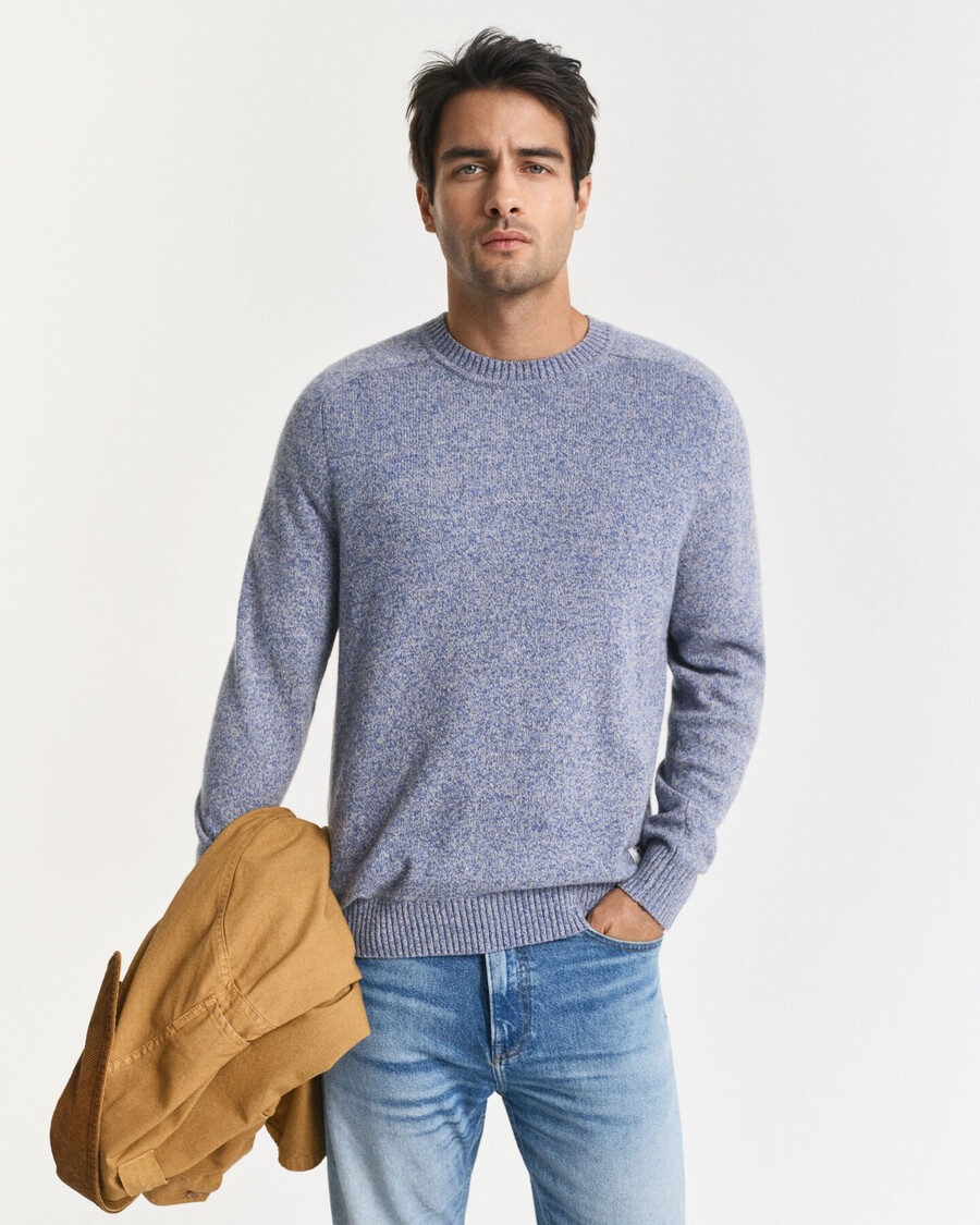 trui met ronde hals in wolmix-mousiné-stijl - denimblauw gemêleerd