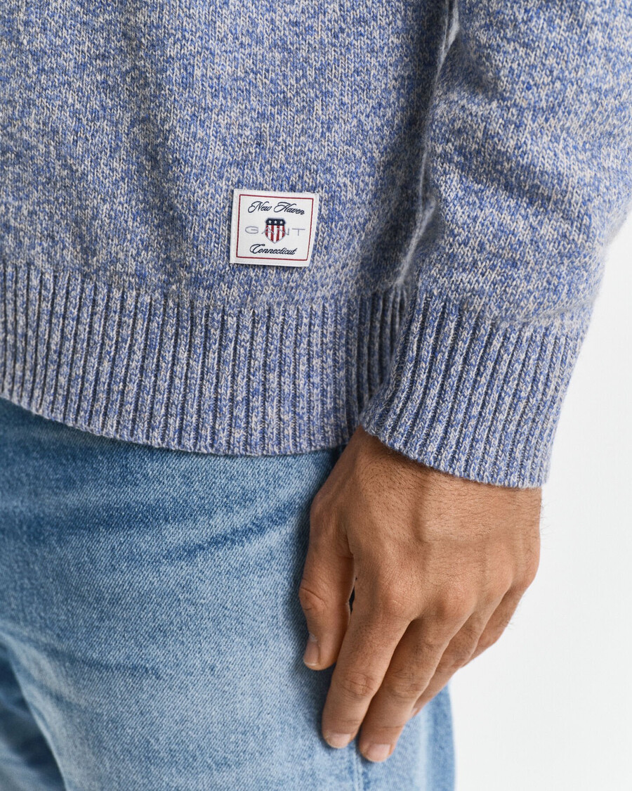 trui met ronde hals in wolmix-mousiné-stijl - denimblauw gemêleerd