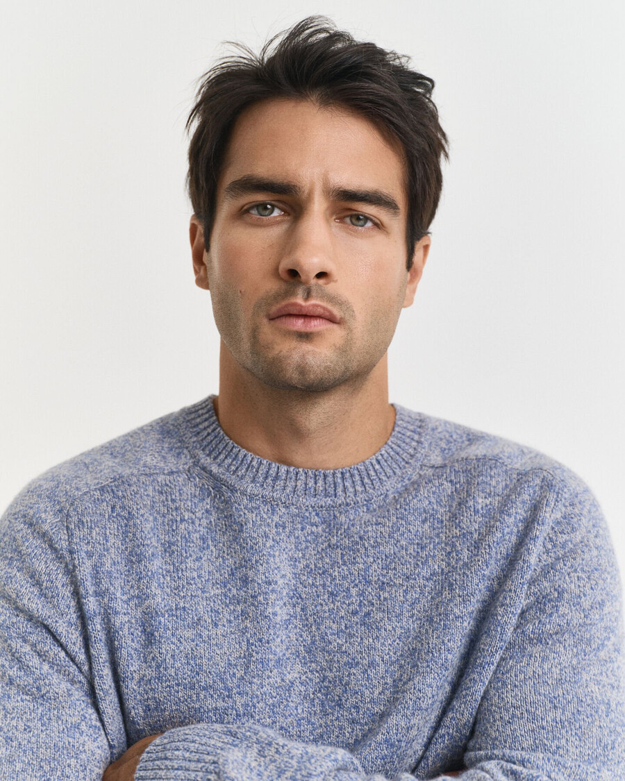 trui met ronde hals in wolmix-mousiné-stijl - denimblauw gemêleerd