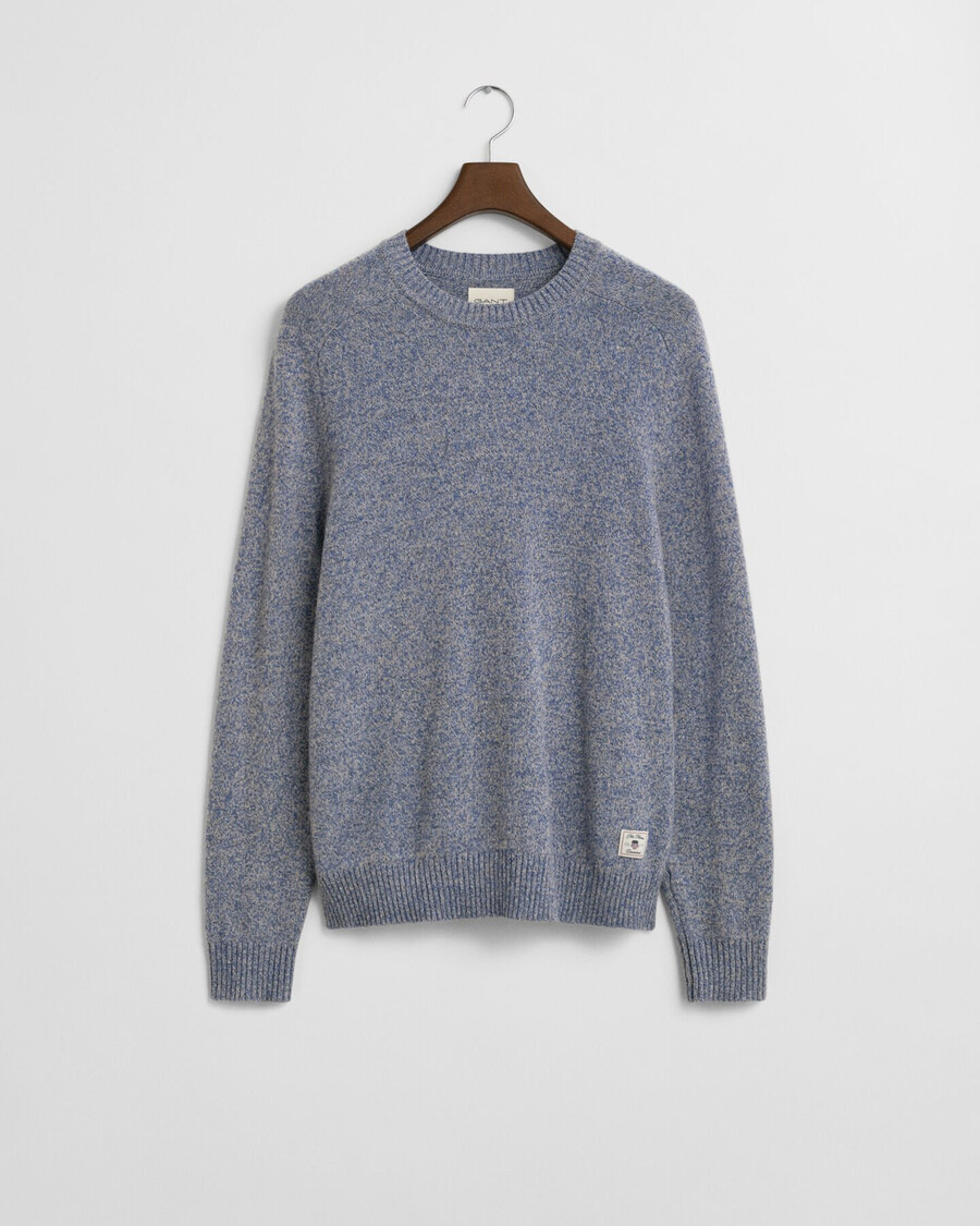 trui met ronde hals in wolmix-mousiné-stijl - denimblauw gemêleerd