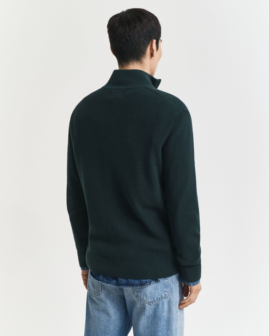 trui met ribbels van katoen en merinowol en halve rits - tartan groen