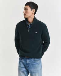trui met ribbels van katoen en merinowol en halve rits - tartan groen