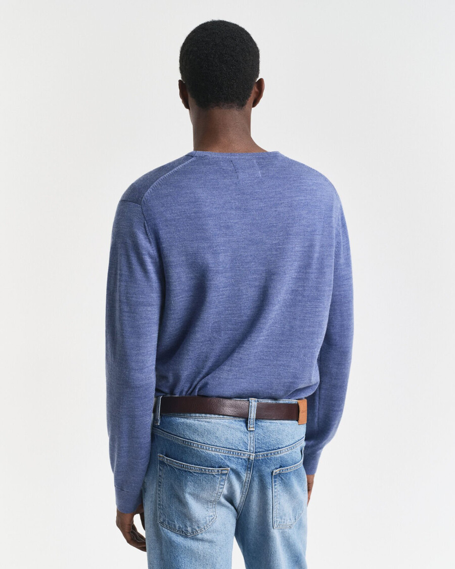 trui met ronde hals van merinowol - steenblauw gemêleerd