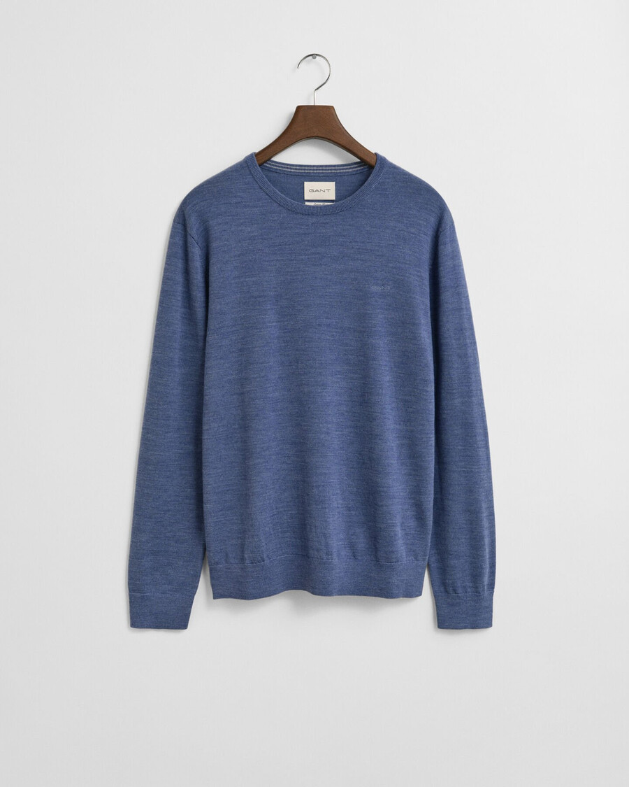 trui met ronde hals van merinowol - steenblauw gemêleerd