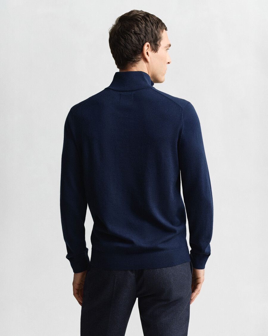 trui met halve rits van extra fijne merinowol - marineblauw