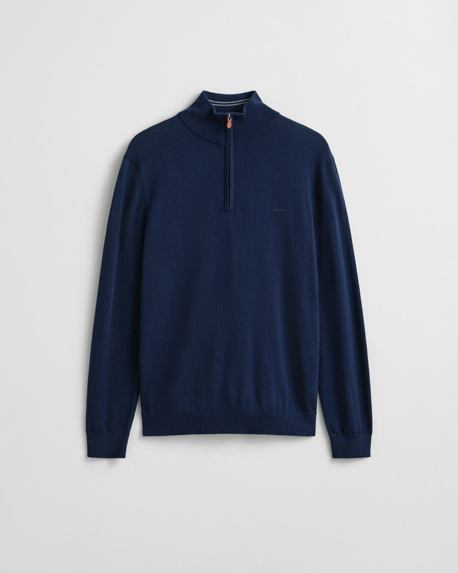 trui met halve rits van extra fijne merinowol - marineblauw