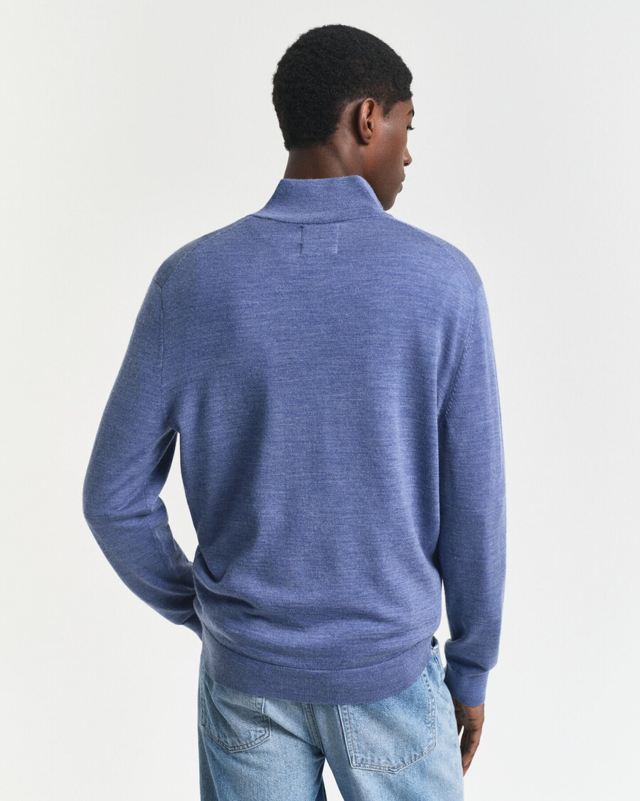 trui met halve rits van extra fijne merinowol - steenblauw gemêleerd