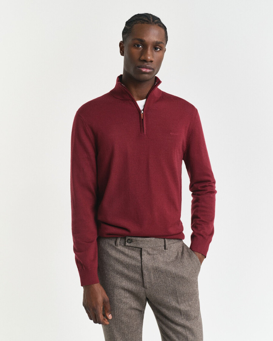 trui met halve rits van extra fijne merinowol - plumped red