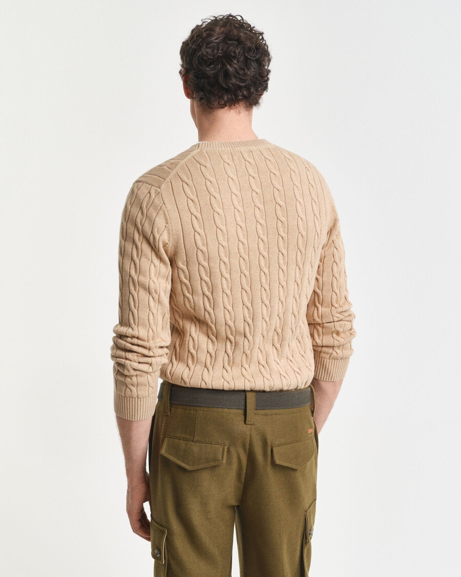 katoenen kabeltrui met ronde hals - khaki melange