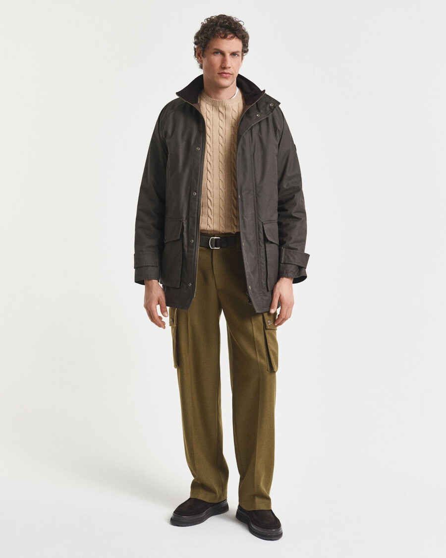 katoenen kabeltrui met ronde hals - khaki melange