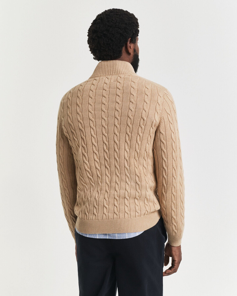 katoenen kabeltrui met halve rits - khaki melange