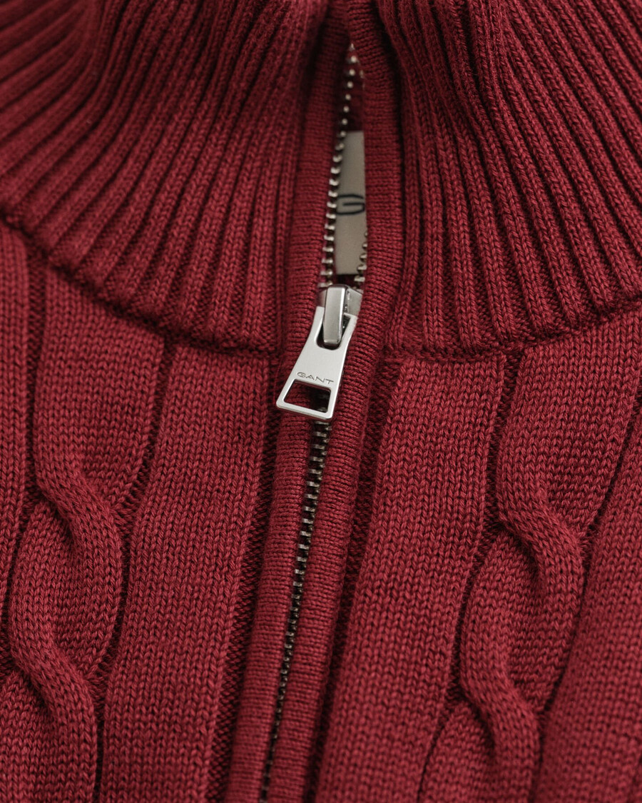 trui met kabelpatroon van katoen en halve rits - plumped red