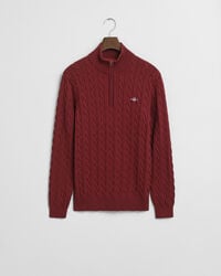 trui met kabelpatroon van katoen en halve rits - plumped red
