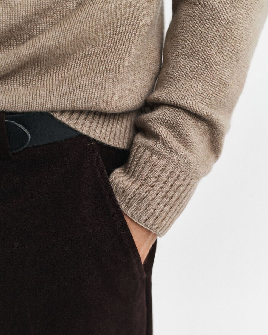 trui met ronde hals van kasjmierblend - donker zandkleurig gemêleerd