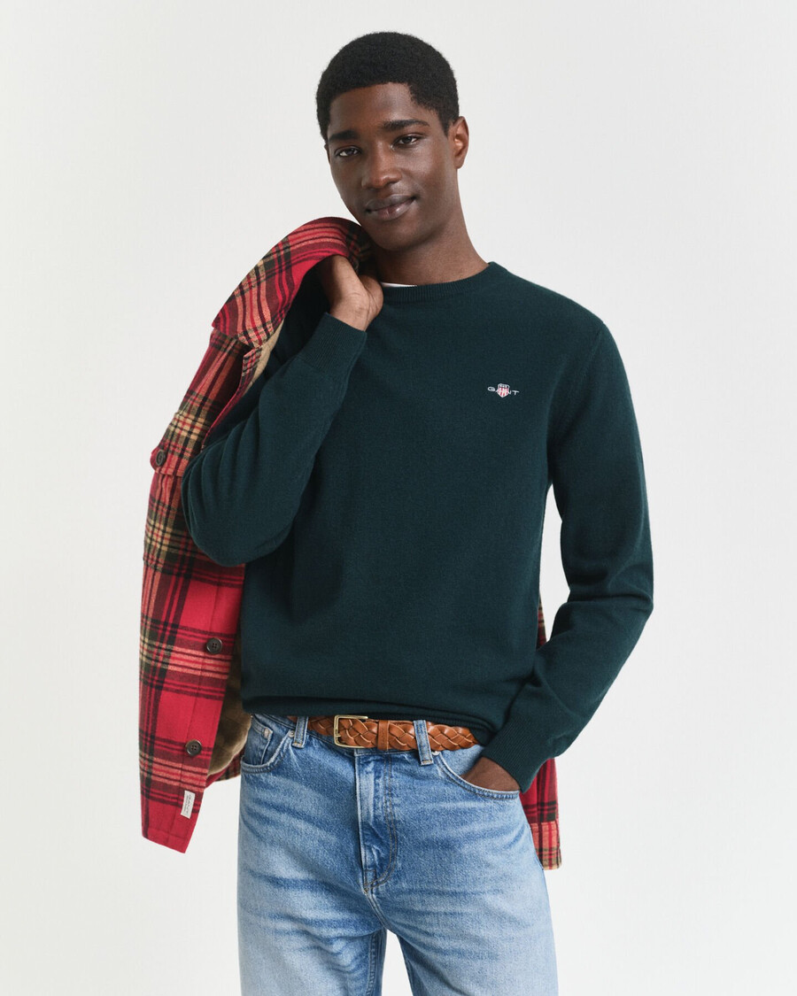 superfijne lamswollen trui met ronde hals - groen tartan