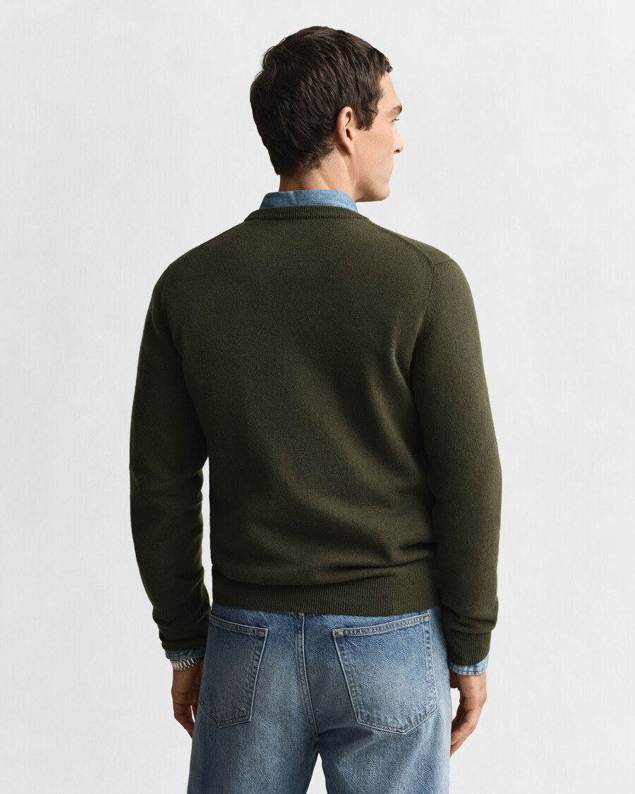 superfijne lamswollen trui met ronde hals - khaki groen gemêleerd