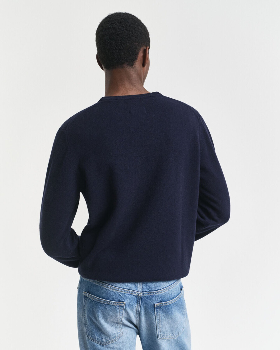 superfijne lamswollen trui met ronde hals - marineblauw