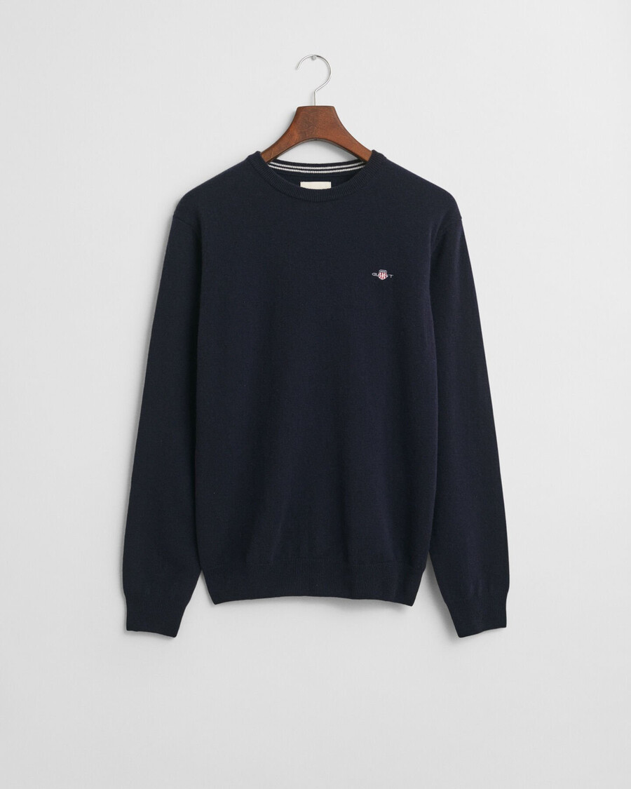 superfijne lamswollen trui met ronde hals - marineblauw